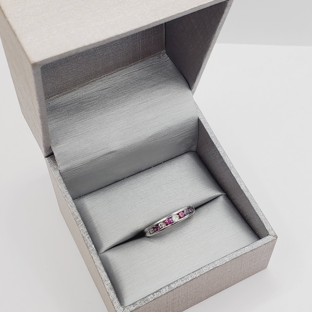 Pink & White Topaz Simulants 925 Sterling Silver Stackable Band Ring - Picture 7 of 7